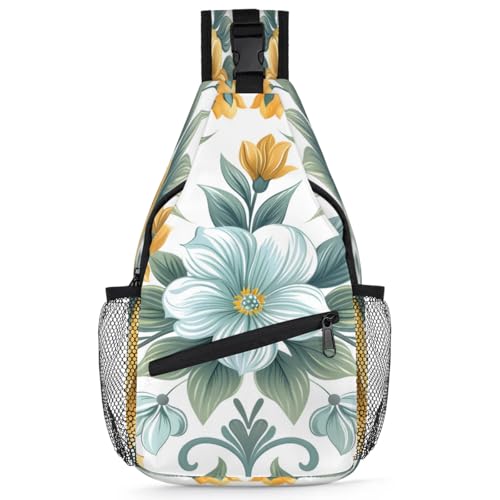 Bolso tipo sling unisex con diseño floral y múltiples bolsillos