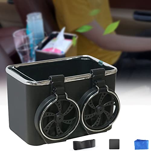 Upgrade Car Armrest Storage Box Water Cup Holder, Multifunctional Vehicle-Mounted Tissue Coffee Cup Drink Holder Box, Car Organizer for Water Cup, Car Cup Holder Come with Towel (Black)