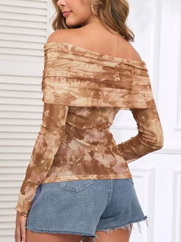 Image of ZAFUL Women's Sexy Off The Shoulder Mesh Tops Sheer Stretchy Shirts Party Going Out Blouse