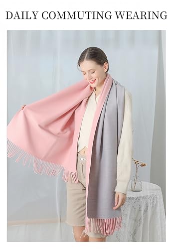 Women Winter Warm Scarf Cashmere Scarf Elegant Contrast Color Tasseled Shawl Long Stoles Oversized Soft Scarves Gifts3