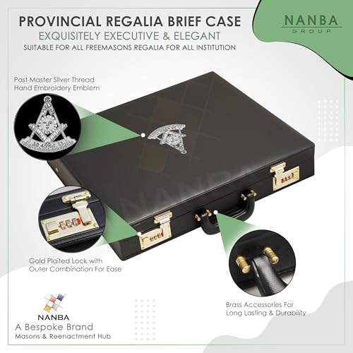 Masonic Regalia Provincial Apron Hard Briefcase – Black Imitation Leather Hard Case with Machine-Embroidered2