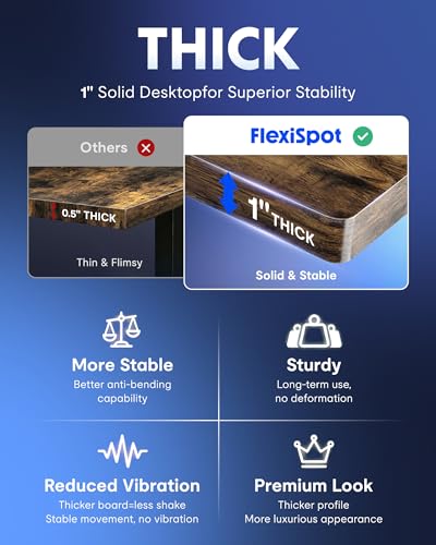 Image of FLEXISPOT EN1 One-Piece Standing Desk, Electric Adjustable with 4 Memory Presets, 176 LBS Capacity, Stable & Quiet, Seamless Desktop for Home Office & Dual Monitors, 55 inchx28 inch Rustic Brown