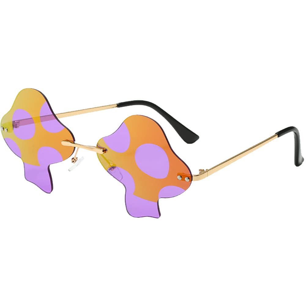 Casiler Women's Purple Mushroom Shape Sunglasses Irregular Rimless Eyewear Retro Glasses For Men Halloween Party Favor Accessories