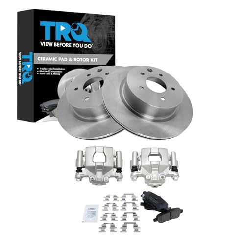 Image of TRQ Rear Brake Pad and Rotor Set Ceramic Rotors Calipers Compatible with 2019-2020 Nissan Maxima