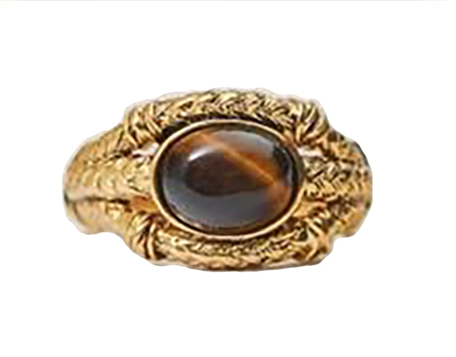 Gold-Plated 24K Tiger Eye oval stone ring- Massimo Dutti