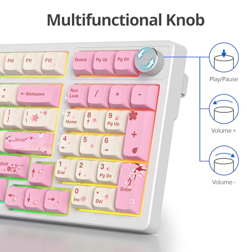 Image of surmen Pink Creamy Keyboard with with Number Pad, 96% RGB Full Gasket Mounted Hot Swappable Custom Wired Thocky Keyboard with Knob for Office Gamer (98 Ying)