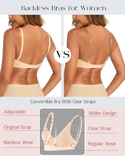 Deep V Neck Plunge Backless Bras for Women Convertible Low Back Bra Invisible Seamless Push Up Bralette Clear Straps3