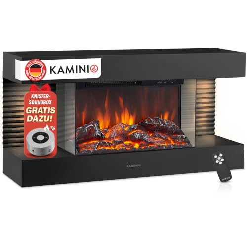 KAMINIO Elektrokamin Liz - Elektrischer Wandkamin mit Heizung 3D-Flammeneffekt LED-Ambientelicht Fernbedienung (Schwarz)