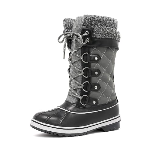 DREAM PAIRS Women's Mid-Calf Waterproof Winter Snow Boots MONTE_02,Size 8,Grey,MONTE_02