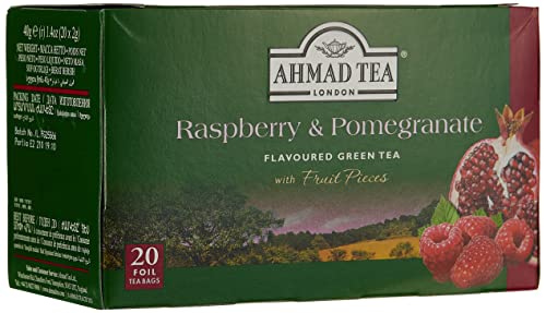 Ahmad Raspberry & Pomegranate Flavoured Green Tea With Fruit Pieces 20 Bags #TOP2