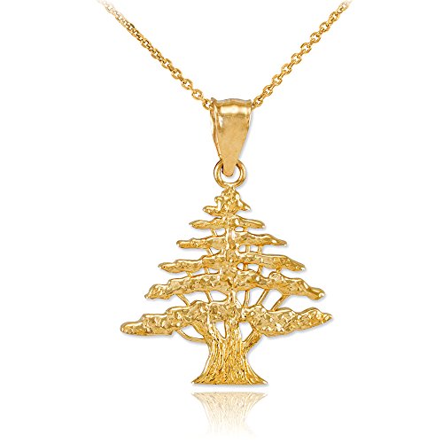 Polished 10k Yellow Gold Cedar Tree Charm Pendant Necklace image