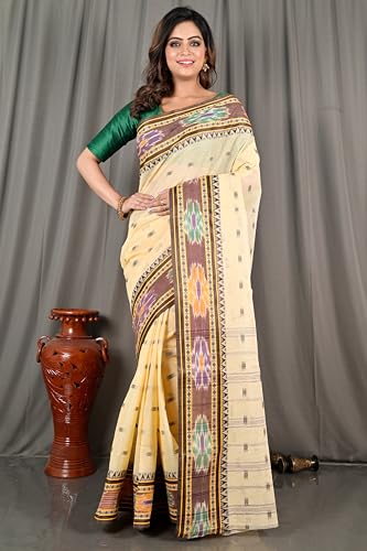 Image of eC ESHA'S COLLECTION Women's Traditional Pure Cotton Katki Tant Saree Without Blouse Piece