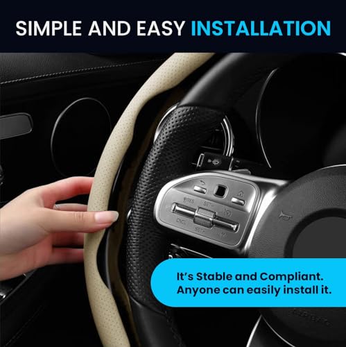 Image of KINGSWAY Premium PU Leatherette Beige Steering Wheel Grip Cover Compatible with Morris Garages (MG) Comet EV (2023 Onwards) - Universal Use and Non-Slip Car Interior Accessories, Set of 2 Pieces