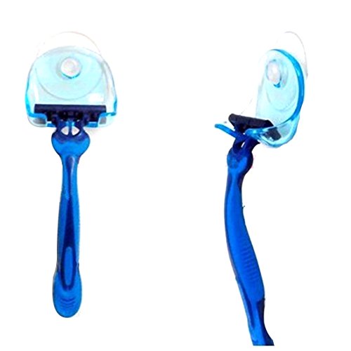 1Pcs Clear Blue Plastic Super Suction Cup Razor Rack Bathroom Holder Suction Shaver