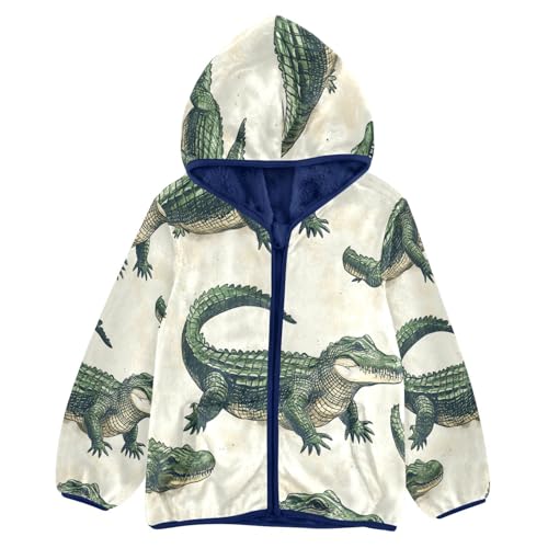 Alligator Pattern Print Design Toddler Fleece Jacket Girl Boys Hooded Fleece Jacket Coat Warm Outwear Zip-up 3-10T