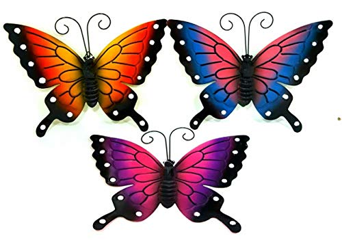 DPNY LARGE 3 x Garden Wall Decoration Metal Butterfly With Hook Wall Art Size Large (Small (40x33cm))