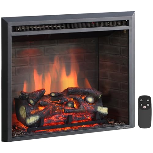 Image of PuraFlame Western Electric Fireplace Insert with Fire Crackling Sound, Remote Control, 750 /1500W, Black, 25 63 /64 Inches Wide, 23 3 /16 Inches High