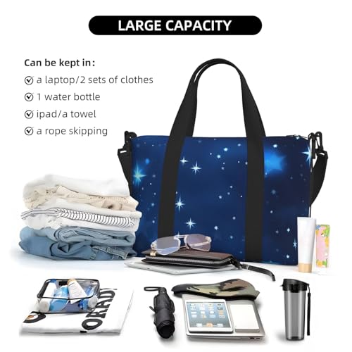 Blue Shining Stars Pattern Print Hand Travel Bag,Gym Bag,Weekend Travel Overnight Bag,Tote Bag Sports Bag For Women Men4