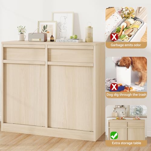 GarveeHome Double Tilt Out Trash Cabinet, Modern Trash Cabinet with 20 Gallon Storage, Hidden Freestanding Garbage Can Cabinet Laundry Hamper for Kitchen Dining Living Room