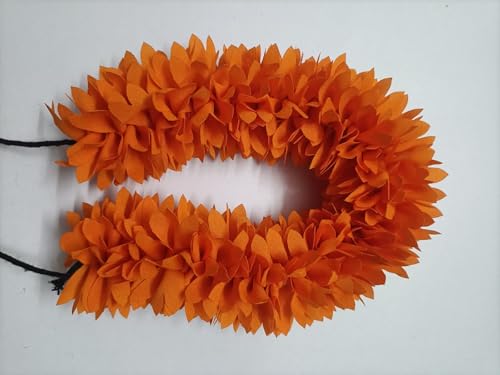 Image of Artificial Flowers for Indian Classical Dance |12 inch Polyester Cloth Mullai Poo Gajra for Bharatanatyam | Reusable Faux Jasmine Garland | Hair Accessory for Wedding (Light Orange)