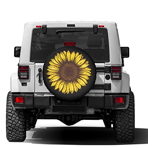 Image of Retro Sunflower Spare Tire Cover Dust-Proof Wheel Tire Cover Fit Trailer, RV, SUV and Many Vehicle 17 Inch