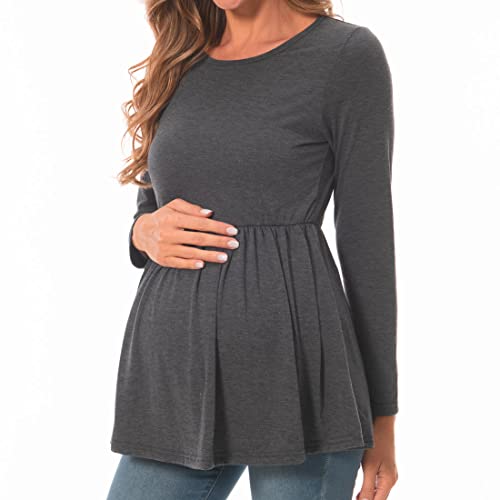 Bearsland Maternity Tops Long Sleeve Scoop Neck Maternity Shirt Pregnancy Clothes,Dark Grey.m #TOP1