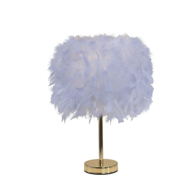 Feather Table lamp, a Creative White Feather lamp Suitable for the Bedside of the Bedroom, with a Push-Button Switch, Suitable for use in a Warm Wedding Decoration.