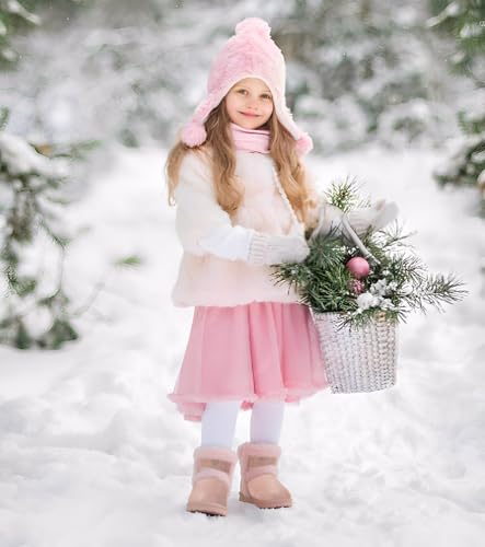 Image of Cubufly Toddler Little Girls Boots Warm Winter Kids Ankle Fur Lined Snow Shoes Non-Slip