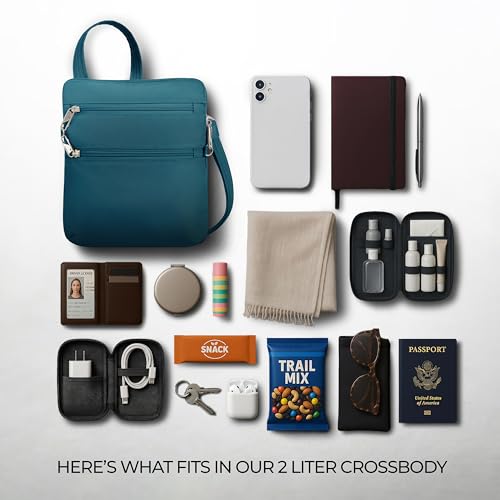 Travelon Anti-theft Classic Slim Double Zip Crossbody, Teal, One Size, Travelon Anti-theft Classic Slim Double Zip Crossbody by Travelon - Image 5