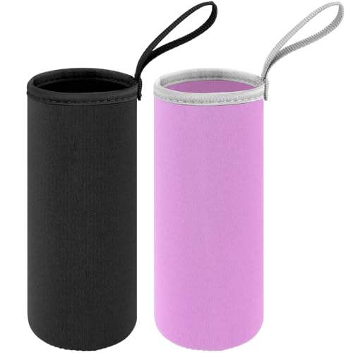 Zhehao 2 Pieces Neoprene Water Bottle Sleeve 18 oz - 19.4 oz Carrier Nylon Bottle Cover for Sport Portable Glass Drink Cup, 550 ml(Black, Purple)