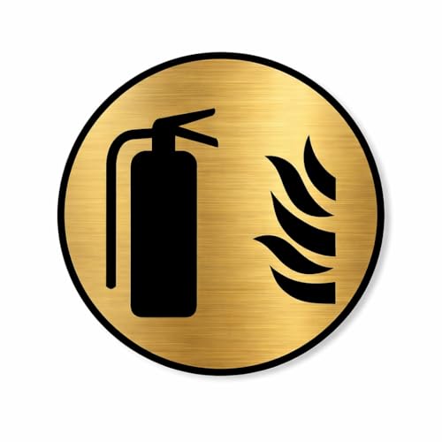 Image of Premium Brush Gold Finish Acrylic FIRE Extinguisher Sign Easy Mount Self-Adhesive Tape 5.8 Inch Signage Office Corporate Hospital Business Society Resort Hotels Clubhouse Clinic