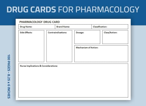 Drug Cards for Pharmacology: Nursing Student Drug Card Book | Medication Note Organizer | 100 Pages Double-Sided