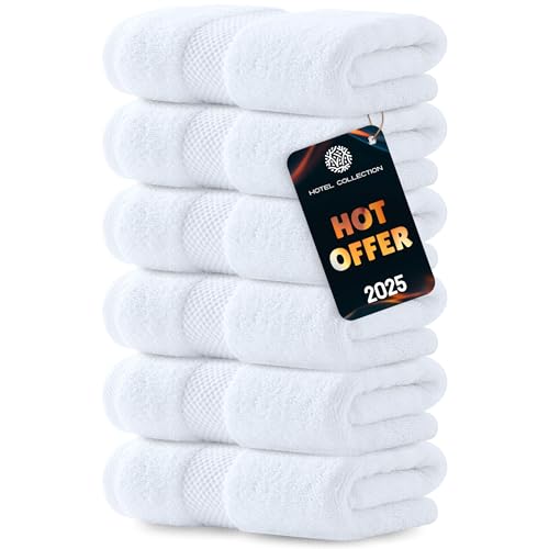 Luxury White Hand Towels - Soft 100% Turkish Cotton | Highly Absorbent Hotel spa Bathroom Towel Collection | 16x30 Inch | Set of 6