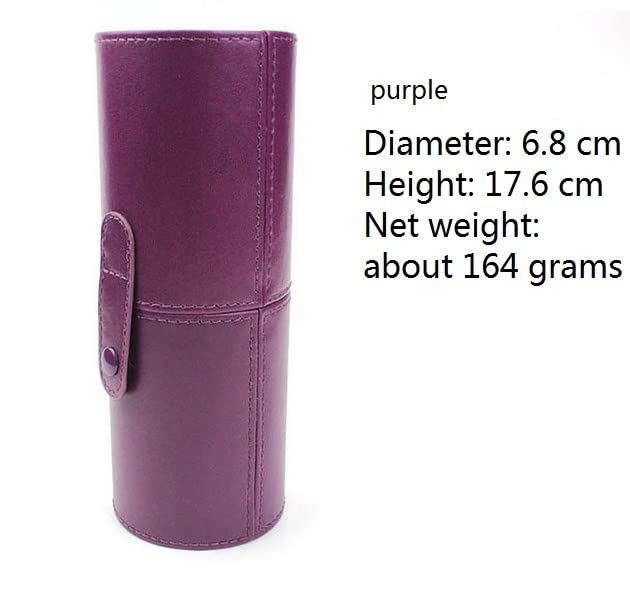 Makeup Brush Holder - Portable Empty Travel Makeup Brushes Round Pen Holder PU Leather Cosmetic Case (Purple) - Image 3