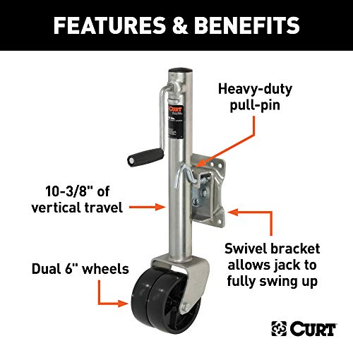Curt 28155 Marine Boat Trailer Jack With 6-Inch Wheels, 1,500 Lbs. 10-3/8 Inches Vertical Travel #TOP2