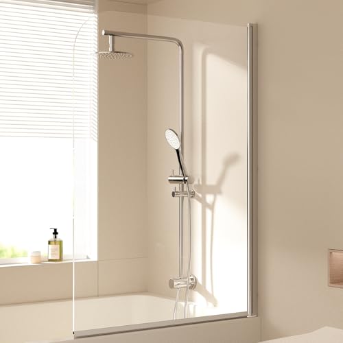 EMKE Badewanne Duschwand für Badewanne 90x140 cm, Badewannenaufsatz Faltbar Duschtrennwand für Badewanne Badewannenfaltwand 6 mm Sicherheitsglas Duschabtrennung Badewanne