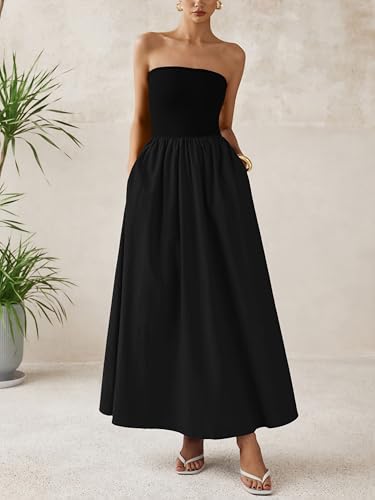Image of PRETTYGARDEN Women 2026 Summer Elegant Strapless Maxi Dress Tube Top Dress A Line Flowy Long Wedding Party Cocktail Dresses