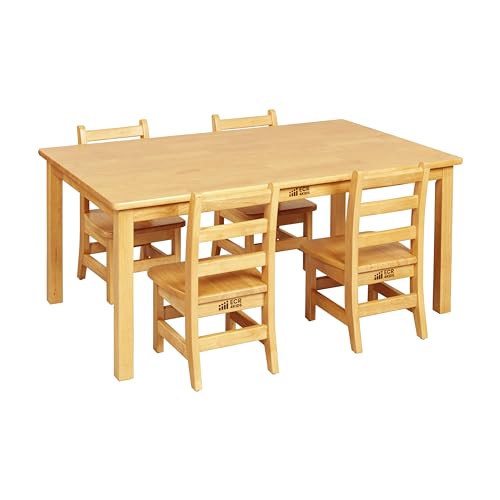 Image of ECR4Kids 30in x 48in Rectangular Hardwood Table with 20in Legs and Four 10in Chairs, Kids Furniture, Honey, 5-Piece