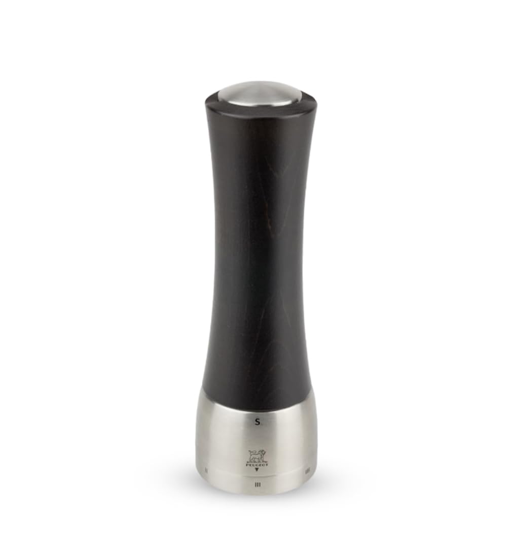 PEUGEOT - Madras u'Select 21 cm Salt Mill - 6 Predefined Grind Settings - Powdered Salt Innovation, Zirlion Mechanism - PEFC-Certified Wood and Stainless Steel - Made in France - Chocolate Finish