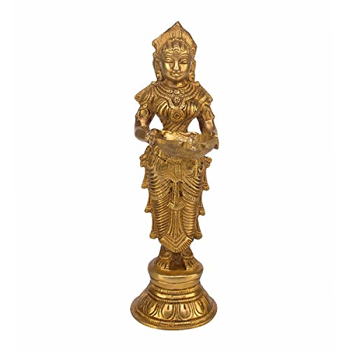 Kartique Devi Meenakshi Holding Oil Lamp Deep Laxmi Brass Diya Height 9
