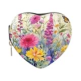 Sevdomey Joyero de piel sintética con diseño de flores silvestres y mariposas para mujeres y niñas, con forro de terciopelo, portátil, para anillos, aretes, collares, pulseras