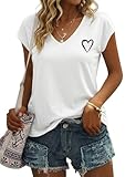 Gyabnw Camiseta Mujer Manga Corta Verano Cuello V Casual Blusa Básica con Estampado de Corazón Ropa Cómoda para Diario Oficina Vacaciones