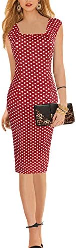 REPHYLLIS Women Elegant Sleeveless Wear to Work Cocktail Party Slim Pencil Dress (Large, Red-Polka Dot)