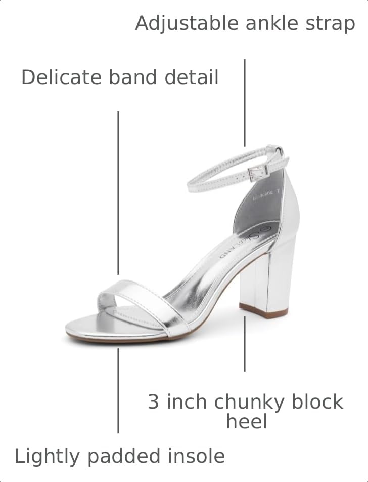Image of Shoe Land Low Chunky Heels for Women Open Toe Ankle Strap Block Heel Sandals 3 Inch Dressy Heels for Wedding Party Date Night