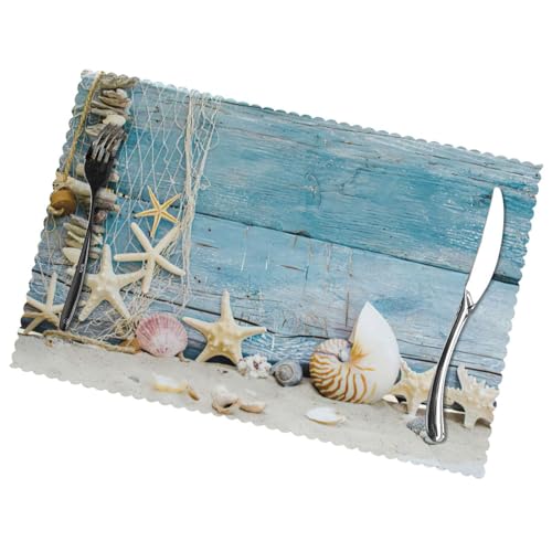 Set de table polyester motif coquillage lavable 30x45 cm lot de 6 - 4