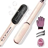 TYMO Ring Plus Ionic Hair Straightener Brush - Straightening Comb with Negative Ions for Women, Titanium Coating, 9 Temp Settings & LED Display, Dual Voltage, Professional Styling Tools, Gold Blush