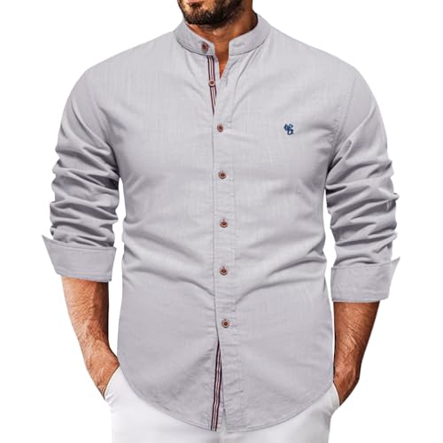 Chemise homme lin et coton rayée slim fit à col officier et manches longues