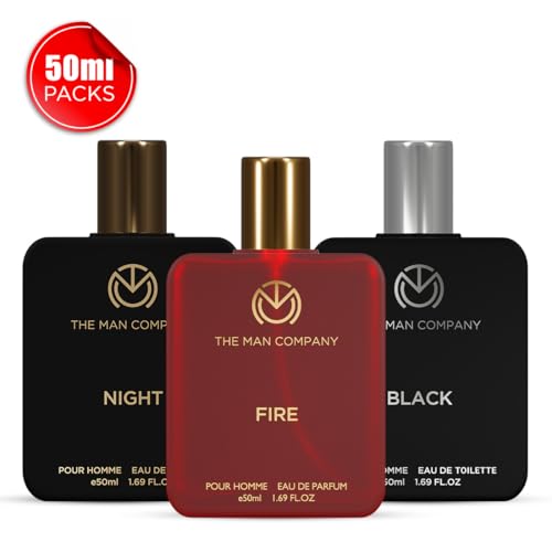 Image of The Man Company Night, Fire and Black Perfume for Man - 50ml, Set of 3 Fragrances | 2EDP & 1 EDT ) | Premium Luxury Long-Lasting Fragrance Spray | Gift for Him | Valentine gift Set for Boyfriend , Husband