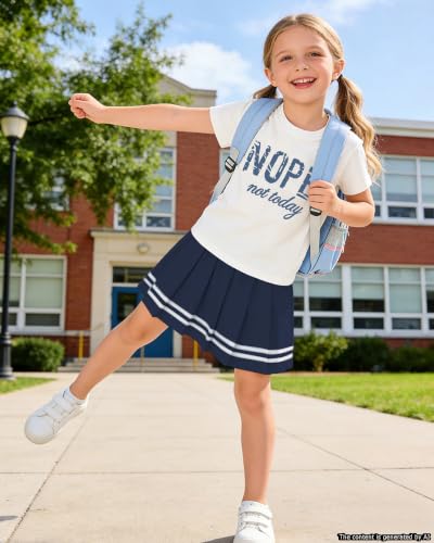 Image of Betusline Girls Skirt Set, Printed T-Shirt & Pleated Skirt, 4-14Y