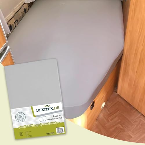 Dexitex - Spannbettlaken Wohnmobil - Französische Bettwäsche - für Wohnwagen Bett - Oeko-TEX - 100% Baumwolle, 1 Stück - Rechts - Grau